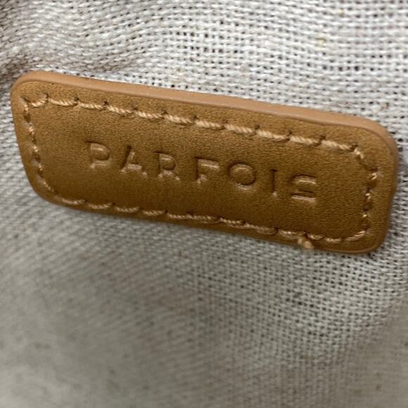 Parfois Straw Effect Envelope Clutch Purse Tan Black 11.5" X 8.5" Wristlet Strap - Picture 5 of 7